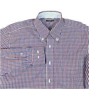 J McLaughlin Mens Classic Fit Cotton Gingham Button Down Shirt Red Blue Size M